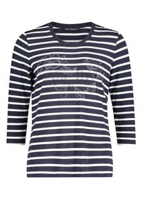 3/4-Arm-Shirt Betty Barclay "Ringelshirt mit Schmucksteinen", Damen, Gr. 42, blau (dunkelblau, wei&szlig;), Obermaterial: 95% Viskose CV. 5% Elasthan EL., Shirts 3/4-Arm-Shirt