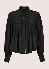 Madeleine Mode Langarmbluse MADELEINE "Hemdbluse Elegante Viskosebluse mit Knopfleiste", Damen, Gr. 44, schwarz, Obermaterial: 100% Viskose CV., Modern, Blusen Langarmbluse, Mit Eleganten Biesen