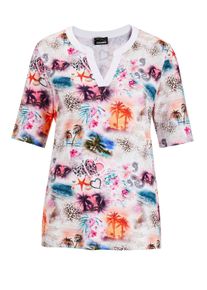 Kurzarmshirt GOLDNER "Halbarmshirt mit Allover-Print", Damen, Gr. 52, wei&szlig; (wei&szlig;, gemustert), Obermaterial: 95% Viskose CV. 5% Elasthan EL., figurumspielend, Gerade, Shirts Kurzarmshirt, Allover-Print