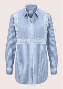 Madeleine Mode Langarmbluse MADELEINE "Streifenbluse Streifenbluse mit Spitze", Damen, Gr. 40, wei&szlig; (wollwei&szlig;, rauchblau), Obermaterial: 100% Baumwolle CO., Modern, normal, Blusen Langarmbluse