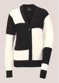 Madeleine Mode Strickjacke MADELEINE "Strickjacke Strickjacke im Patch-Look", Damen, Gr. 48, schwarz (schwarz, wollwei&szlig;, beige), Obermaterial: 42% Viskose CV. 27% Polyamid PA. 23% Wolle WO. 4% Kaschmir WS. 4% metallisierte Fasern MTF., Modern, normal, Strickjacken Strickjacke