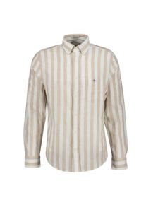 Langarmhemd Gant "Hemd REGULAR COTTON LINEN STRIPE SHIRT 1er Pack", Herren, Gr. XXL, N-Gr, beige, Obermaterial: 55% Leinen LI. 45% Baumwolle CO., Hemden Langarmhemd