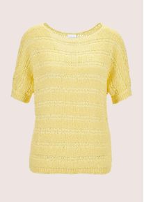 Madeleine Mode Longpullover MADELEINE "Pullover B&auml;ndchen-Pullover mit Glanz-Effekt", Damen, Gr. 36/38, beige (vanille), Obermaterial: 55% Baumwolle CO. 45% Polyester PES., Modern, normal, Pullover Longpullover