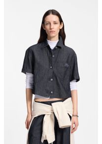 Hemdbluse HUGO BLUE "Erynn", Damen, Gr. 40, navy 410, Denim/Jeans, Obermaterial: 65% Baumwolle, 28% Leinen, 7% Viskose, unifarben, relaxed fit h&uuml;ftlang, abgesteppte Kante, Blusen Hemdbluse, Boxy Fit aus sommerlichem Denim