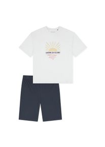 Schlafanzug Schiesser "Pyjama", M&auml;dchen, Gr. 140, bunt (wei&szlig;, dunkelblau), Obermaterial: 100% Baumwolle CO., Homewear-Sets Schlafanzug