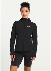 Fleecejacke Jack Wolfskin "LITESTRIDE HOODED FZ W", Damen, Gr. S (36), schwarz, Fleece, Obermaterial: 91% Polyester, 9% Elasthan. Futter: 100% Polyester, unifarben, Basic h&uuml;ftbedeckend, angesetztes B&uuml;ndchen mit Daumenl&ouml;chern, Jacken Fleecejacke, atmungsaktiv, leicht, &Uuml;bergangsjacke