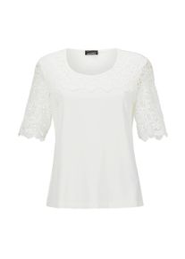 Langarm-Poloshirt GOLDNER "Viskose-Blusenshirt mit Spitze", Damen, Gr. 46, wei&szlig; (wollwei&szlig;), Obermaterial: 95% Viskose CV. 5% Elasthan EL., normales B&uuml;ndchen, Shirts Langarm-Poloshirt, Ohne