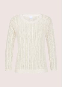 Madeleine Mode Longpullover MADELEINE "Ajourpullover Baumwollpullover mit Rundhals", Damen, Gr. 34, wei&szlig; (wollwei&szlig;), Obermaterial: 100% Baumwolle CO., Modern, gerade, Pullover Longpullover, Leicht tranparente Optik