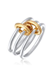 Silberring Elli "Ring Bandring Stapellook 925 Sterling Silber" Gr. 52, bunt (zweifarbig), Fingerringe, Damen, 52, Silber 925 (Sterlingsilber), Silberring