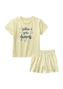 Schlafanzug Buffalo, M&auml;dchen, Gr. 134/140, gelb, Single Jersey, Obermaterial: 100% Baumwolle, bedruckt, Rundhals, abgesteppte Kante, Homewear-Sets Schlafanzug, mit Bl&uuml;mchen Print