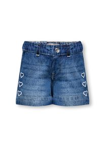 Jeansshorts KIDS Only "KOGCOMET HEART WIDE SHORTS DNM DIA3020", M&auml;dchen, Gr. 116, N-Gr, medium blau denim detail:heart embroidery, Denim/Jeans, Obermaterial: 100% Baumwolle, bestickt, unifarben, Basic ca. Mitte Oberschenkel, Jeans Jeansshorts, mit tollen Herz-Stickereien