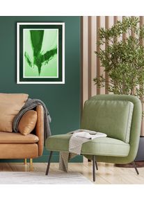 Bild mit Rahmen queence "Abstrakt, dunkelgr&uuml;n", gr&uuml;n (farbe rahmen: wei&szlig;, farbe bild(er): gr&uuml;n), B:40cm H:50cm T:2cm, Acrylglas, Holz, Bilder, Bild mit Rahmen, Poster mit buntem Acrylglas Passepartout