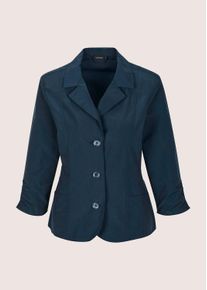 Madeleine Mode Langarmshirt MADELEINE "Shirtjacke Sommerleichte Jacke mit Reverskragen", Damen, Gr. 46, blau (marine), Obermaterial: 65% Baumwolle CO. 35% Polyamid PA., Modern, tailliert, Shirts Langarmshirt, Leichtblazer mit Raffdetails