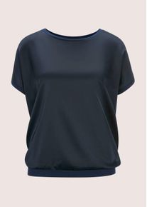 Madeleine Mode Kurzarmshirt MADELEINE "Blusenshirt Gl&auml;nzendes Oberteil mit Jersey-R&uuml;ckseite", Damen, Gr. 38, blau (marine), Obermaterial: 95% Viskose CV. 5% Elasthan EL., Modern, Shirts Kurzarmshirt
