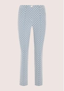 Madeleine Mode Stoffhose MADELEINE "Jerseyhose Jacquardhose mit grafischem Muster", Damen, Gr. 46, N + K Gr, rauchblau, wollwei&szlig;, Obermaterial: 66% Baumwolle CO. 30% Polyamid PA. 4% Elasthan EL., Hosen Stoffhose