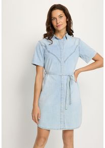 Jeanskleid Lascana, Damen, Gr. 40, N-Gr, blau (light blau washed), Denim/Jeans, Obermaterial: 100% Baumwolle, figurbetont ca. Mitte Oberschenkel, Kleider Jeanskleid, in softer Denimqualit&auml;t