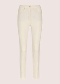 Madeleine Mode Stoffhose MADELEINE "Jerseyhose Baumwollhose mit Nadelstreifen", Damen, Gr. 46, N + K Gr, wei&szlig; (wollwei&szlig;, goldfarben), Obermaterial: 96% Baumwolle CO. 3% Elasthan EL. 1% Polyester PES., Hosen Stoffhose