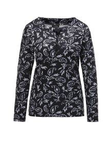 Print-Shirt GOLDNER "Langarmshirt mit Metallic-Druck", Damen, Gr. 38, schwarz (schwarz, gemustert), Obermaterial: 50% Viskose CV. 45% Polyester PES. 5% Elasthan EL., gerade, U-Boot-Ausschnitt, Gerade, Shirts Print-Shirt, Metallisches Garn