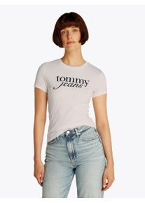 Rundhalsshirt Tommy Jeans CURVE "Shirt TJW SLIM ESSENTIAL", Damen, Gr. 4XL (48), wei&szlig; (ancient wei&szlig;), Jersey, Obermaterial: 100% Baumwolle, bedruckt, unifarben, regular fit, Rundhals, Shirts Rundhalsshirt, in Gro&szlig;en Gr&ouml;&szlig;en, Logo-Print auf Brusth&ouml;he, mit Logostickerei