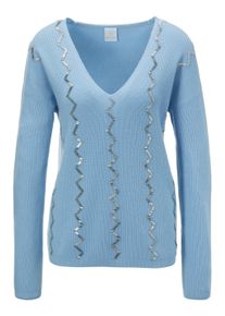 Madeleine Mode Longpullover MADELEINE "Pullover Oversize-Pullover mit aufw&auml;ndiger Dekoration", Damen, Gr. 36/38, braun (caramel), Obermaterial: 90% Schurwolle WV. 10% Kaschmir WS., Modern, V-Ausschnitt, Pullover Longpullover