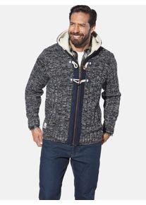 Kapuzenstrickjacke Jan Vanderstorm "Outdoor Strickjacke EIRBORG", Herren, Gr. L, blau (dunkelblau melange), Obermaterial: 85% Polyacryl PAN. 15% Wolle mw., Strickjacken Kapuzenstrickjacke