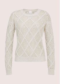 Madeleine Mode Longpullover MADELEINE "Strickpullover Stilvoller Grobstrickpullover mit Ajour-Muster", Damen, Gr. 44/46, wei&szlig; (perlwei&szlig;), Obermaterial: 50% Polyacryl PAN. 30% Polyester PES. 10% metallisierte Fasern MTF. 10% Wolle mw., Modern, Pullover Longpullover, Markanter Grobstrick