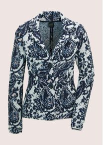 Madeleine Mode Strickjacke MADELEINE "Jacquardblazer Eleganter Blazer mit floralem Muster", Damen, Gr. 40, blau (marine, rauchblau, multicolor), Obermaterial: 35% Polyamid PA. 30% Viskose CV. 30% Wolle mw. 5% Kaschmir WS., Modern, Strickjacken Strickjacke, Jacquard