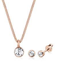 Ohrring und Ketten Set Elli "Schmuckset Kette Stecker Glas Kristalle Wei&szlig; 925 Sterling Silber" Gr. 45, rosa (rosegold), Schmuck_Sets, Damen, 45, Ohrring und Ketten Set
