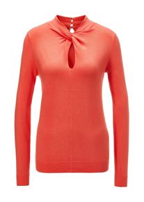 Madeleine Mode Longpullover MADELEINE "Pullover Pullover mit Knoten am Stehkragen", Damen, Gr. 40/42, orange (melba), Obermaterial: 82% Viskose CV. 18% Polyamid PA., Modern, Pullover Longpullover