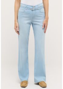 5-Pocket-Jeans Angels "Liz City", Damen, Gr. 46, L&auml;nge 30, bleached blau used, Denim/Jeans, Obermaterial: 89% Baumwolle, 8% Polyester, 3% Elasthan, relaxed fit lang, Jeans 5-Pocket-Jeans, mit G&uuml;rtel, Relaxed Fit