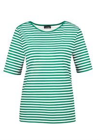 Kurzarmshirt GOLDNER "Kurzgr&ouml;&szlig;e Stilvolles Streifenshirt f&uuml;r Damen", Damen, Gr. 22, gr&uuml;n (gr&uuml;n, wei&szlig;, geringelt), Obermaterial: 92% Viskose CV. 8% Elasthan EL., gerade, U-Boot-Ausschnitt, Gerade, Shirts Kurzarmshirt, Blende