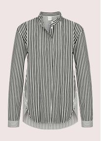 Madeleine Mode Langarmbluse MADELEINE "Streifenbluse Blusenshirt mit Knopfdetails", Damen, Gr. 38, wollwei&szlig;, schwarz, Obermaterial: 100% Baumwolle CO., Modern, gerade, Blusen Langarmbluse, Bluse mit seitlicher Naht und fake Kn&ouml;pfen