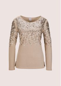 Madeleine Mode Langarmshirt MADELEINE "Sweatshirt Glitzeroberteil mit funkelnden Details", Damen, Gr. 40, gold (berber, goldfarben), Obermaterial: 60% Polyester PES. 24% Viskose CV. 16% metallisierte Fasern MTF., Modern, normal, Shirts Langarmshirt, Glanzeffekte durch Pailletten