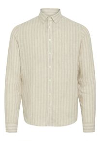 Leinenhemd Casual Friday "Leinenhemd CFDALLAS striped", Damen, Gr. M, N-Gr, grau (plaza taupe), Obermaterial: 80% Leinen LI. 20% Baumwolle CO., Hemden Leinenhemd