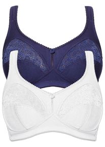 Entlastungs-BH SuSa "2er Pack Entlastungs BH Topsy Plus", Damen, Gr. 100, Cup D, bunt (wei&szlig; marine), Obermaterial: 60% Baumwolle CO. 35% Polyamid PA. 5% Elasthan EL., BHs Entlastungs-BH