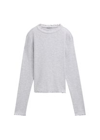 Langarmshirt Tom Tailor, M&auml;dchen, Gr. 128, grau (light stone grau melange), Jersey, Obermaterial: 88% Baumwolle, 7% Elasthan, 5% Viskose, unifarben, gerade h&uuml;ftbedeckend, Rundhals, gewellter Abschluss, Shirts Langarmshirt, gerippt mit gekr&auml;uselten Abschl&uuml;ssen