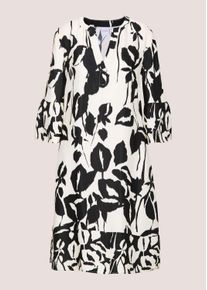 Madeleine Mode Sommerkleid MADELEINE "Sommerkleid Druckkleid mit floralem Muster", Damen, Gr. 34, N-Gr, wollwei&szlig;, schwarz, Obermaterial: 100% Viskose CV., Modern, figurumspielend, Kleider Sommerkleid, &Auml;rmel mit Volantabschluss