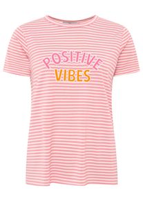 T-Shirt Zwillingsherz "Positive Vibes", Damen, Gr. L, hellrosa, Web, Obermaterial: 95% Viskose, 5% Elasthan, bestickt, geringelt, bequem h&uuml;ftbedeckend, Rundhals, gerader Abschluss, Shirts T-Shirt, gestickter Statement Schriftzug, Rundhals
