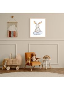 L&uuml;ttenh&uuml;tt Bild mit Rahmen L&Uuml;TTENH&Uuml;TT "oder Poster, Hase auf Wolke", bunt (farbe rahmen: beige, farbe bild(er): bunt), B:50cm H:70cm T:0,7cm, Holz, Plexiglas, Bilder, Bild mit Rahmen, HD Premium Druck