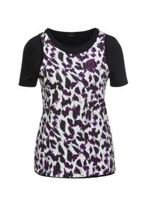 Madeleine Mode Kurzarmshirt MADELEINE "Laufshirt two in one Two-in-One-Laufshirt im Leo-Look", Damen, Gr. 40, wei&szlig; (creme, lila, multicolor), Obermaterial: 89% Polyester PES. 11% Elasthan EL., Modern, Shirts Kurzarmshirt