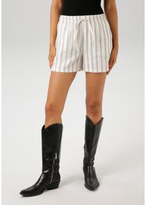 Shorts Aniston CASUAL, Damen, Gr. 40, N-Gr, wei&szlig; (hellbeige, sand, schwarz, silberfarben), Web, Obermaterial: 54% Polyester, 46% Viskose, Glitzermuster, Strukturmuster, gestreift, l&auml;ssig geschnitten kurz, Hosen Shorts, mit Glitzerf&auml;den verzierte Streifen