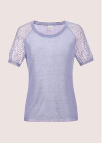 Madeleine Mode Longpullover MADELEINE "Pullover Rundhals-Pullover mit Ajour-Muster", Damen, Gr. 36/38, lila (hellamethyst), Obermaterial: 55% Polyacryl PAN. 25% Lyocell CLY. 10% Leinen LI. 10% Polyamid PA., Modern, normal, Pullover Longpullover