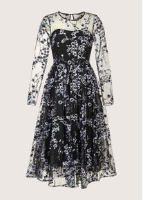 Madeleine Mode Cocktailkleid MADELEINE "Festkleid Etuikleid mit Blumenmuster", Damen, Gr. 36, N-Gr, schwarz (schwarz, grau), Obermaterial: 100% Polyester PES., Modern, figurumspielend, Kleider Cocktailkleid, Bestickete Spitze und Corsagenoptik