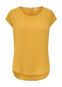 Kurzarmbluse Only "ONLVIC &ndash; feminines Blusenshirt in lockerer Form", Damen, Gr. 38, harvest gold, Web, Obermaterial: 97% Polyester, 3% Elasthan, unifarben, regular fit Po-bedeckend, Rundhals, Blusen Kurzarmbluse, Materialmix, regular fit