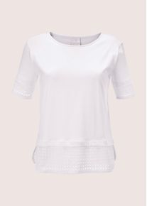 Madeleine Mode Kurzarmshirt MADELEINE "Shirt Shirt mit Madeira-Spitze", Damen, Gr. 44, wei&szlig;, Obermaterial: 100% Baumwolle CO., Modern, normal, Shirts Kurzarmshirt