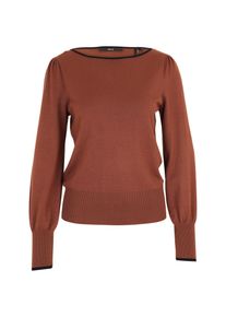 Rundhalspullover Zero "Feinstrickpullover mit Kontrastpaspel", Damen, Gr. 42, braun (patch braunschwarz), Obermaterial: 80% Viskose CV. 20% Polyester PES., Pullover Rundhalspullover