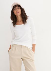 Langarmshirt bonprix, Damen, Gr. 44/46 (L), wei&szlig;, Web, Obermaterial: 100% Baumwolle, unifarben, tailliert h&uuml;ftbedeckend, Rundhals, gerader Abschluss, Shirts Langarmshirt, leicht taillierte Passform, Rundhalsausschnitt, aus reiner Baumwolle