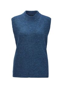 Rundhalspullover GOLDNER "Edler Rippstrick Pullunder, Stehkragen", Damen, Gr. 52, blau (marine), Obermaterial: 76% Polyester PES. 15% Polyamid PA. 6% Schurwolle WV. 3% Elasthan EL., keine/nicht relevant, Pullover Rundhalspullover, Leicht &uuml;berschnittene Schulter