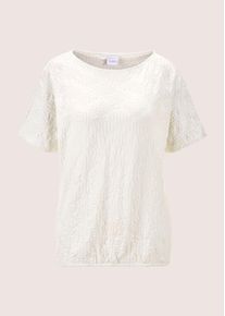 Madeleine Mode Langarmshirt MADELEINE "Sweatshirt Sweatshirt mit Gummibund", Damen, Gr. 40, wei&szlig; (wollwei&szlig;), Obermaterial: 68% Baumwolle CO. 27% Polyester PES. 5% Elasthan EL., Modern, normal, Shirts Langarmshirt