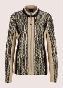 Madeleine Mode Jackenblazer MADELEINE "Jerseyblazer Moderner Businessblazer mit All-Over-Print", Damen, Gr. 36, beige (beige, schwarz), Obermaterial: 64% Viskose CV. 18% Polyamid PA. 13% Polyester PES. 5% Elasthan EL., Modern, Blazer Jackenblazer, Jersey-Materialmix, Zierb&auml;nder